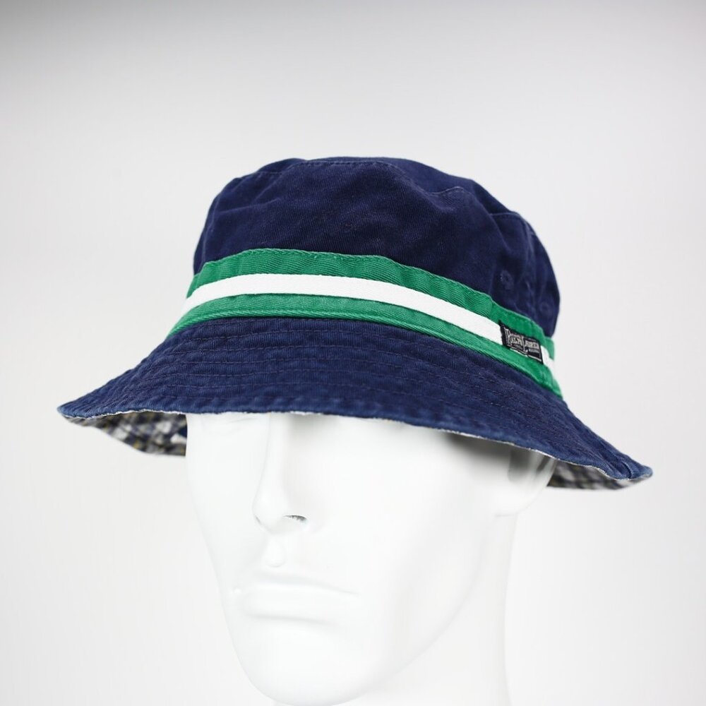 NWT Polo Ralph Lauren Reversible Beachside Bucket Hat Navy/Checks Size S/M